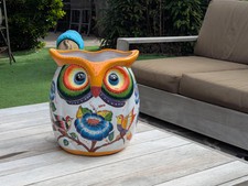 Gorgeous 14 inch Owl Flower Pot Ceramic Planter, Handmade Talavera Pottery