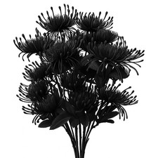 6 PCS Black Artificial Fake Mums Halloween Fall Faux Pincushion Flower