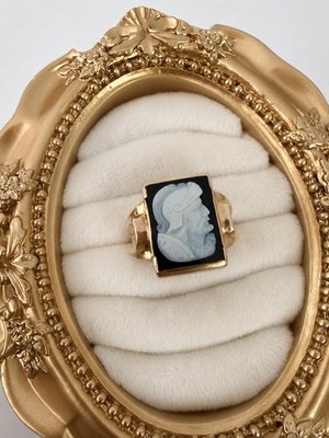 Vintage Otsby & Barton 10K Gold Roman Warrior Cameo Ring