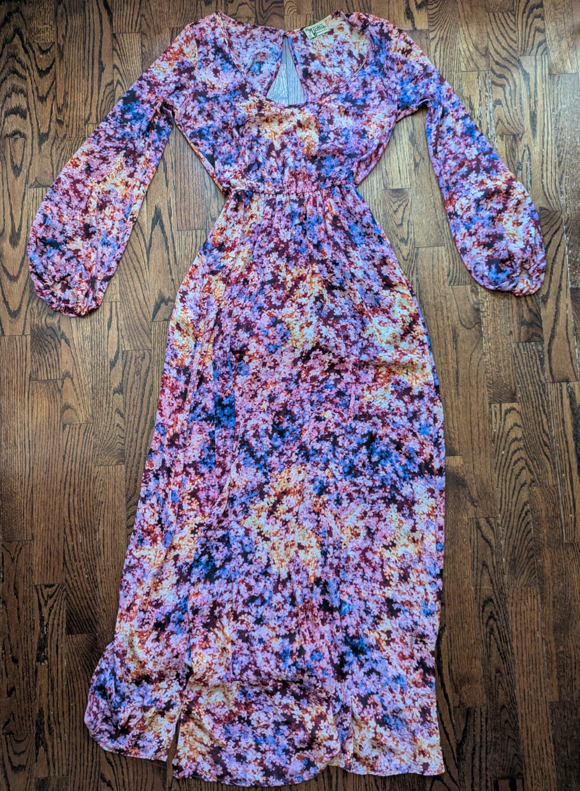 Show Me Your Mumu Size M 8-10 Purple Pink Blue Gold Floral Fairy Maxi Wrap Dress