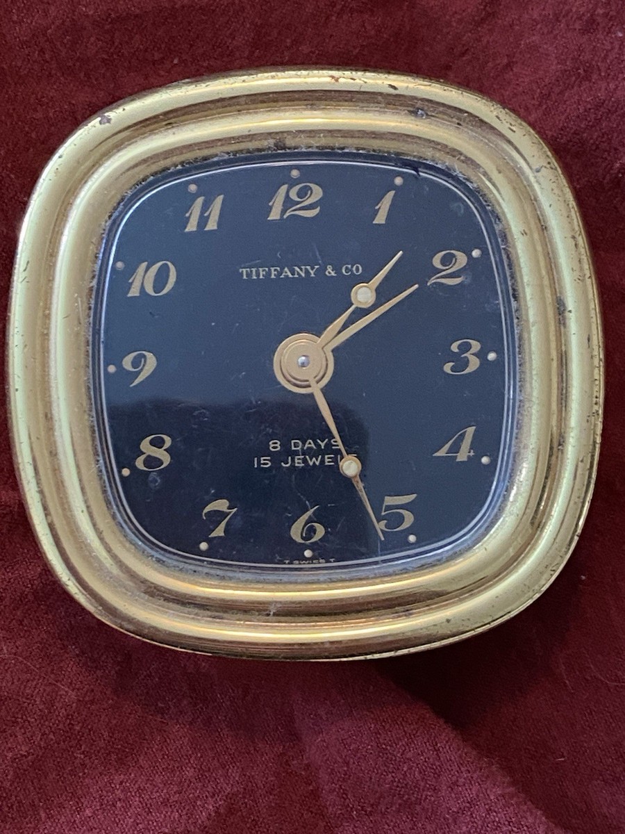 Vintage Tiffany & Co., 15 Jewels Travel Clock, Swiss, Leather Case