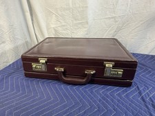 Vintage Burgundy Leather Briefcase Hard Shell Attache Case Dual Combo Locks