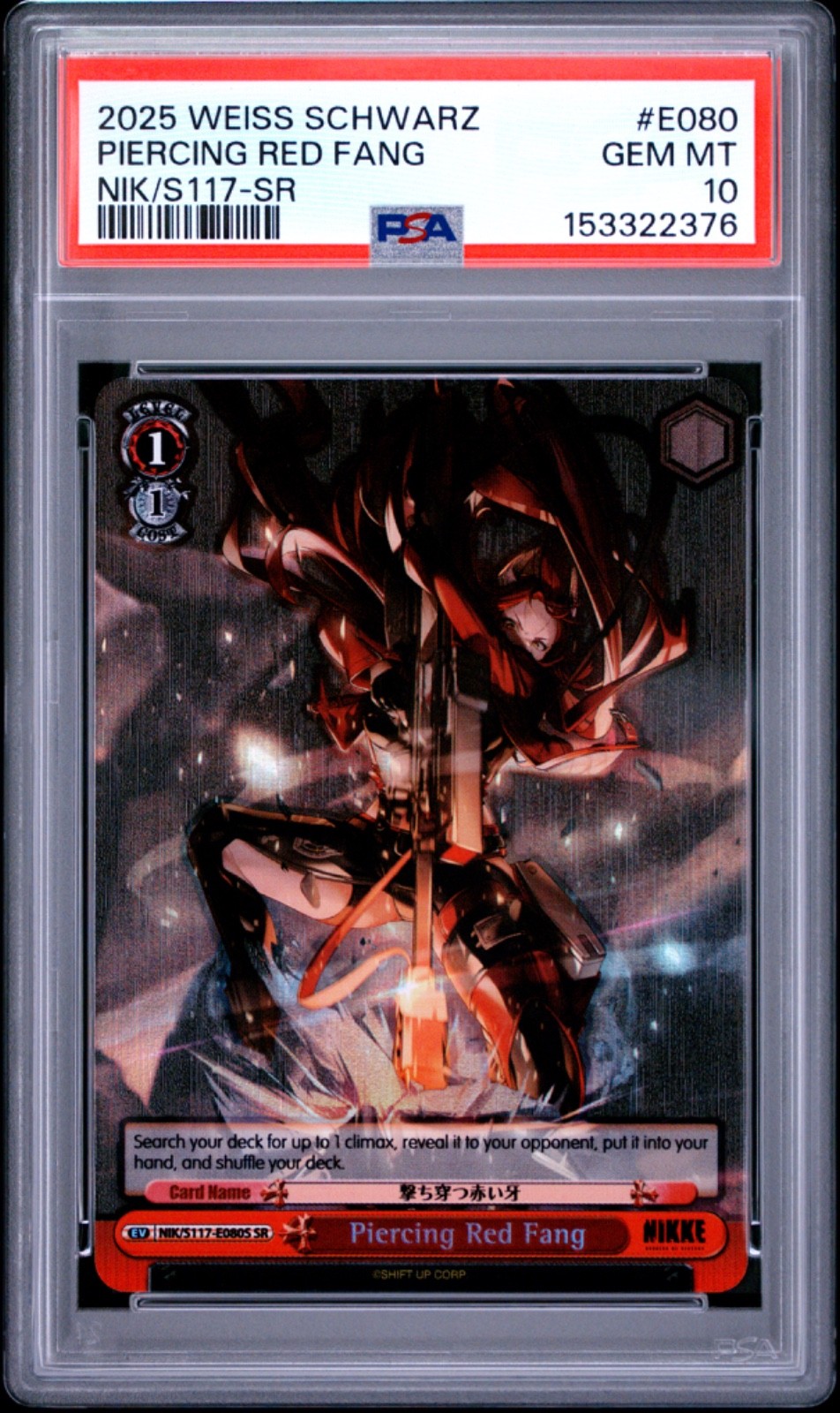 PSA 10 Piercing Red Fang #E080 SR Weiss Schwarz Goddess of Victory Nikke 2025