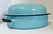 Vintage Retro Blue Oval Roasting Tray Casserole Pot with Lid Oven  27.5cm