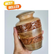 Elegant 6'' Wooden Cremation Urn with Threaded Lid - Floral Design for Ashes