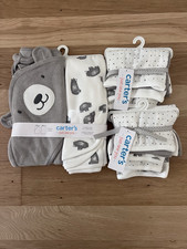 Carter's Just One You Hooded Towel Washcloth Set Gray/White Bear Theme