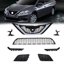For Sentra 2016-19 upper&lower honeycomb Front Bumper Black Grille Mesh Brackets