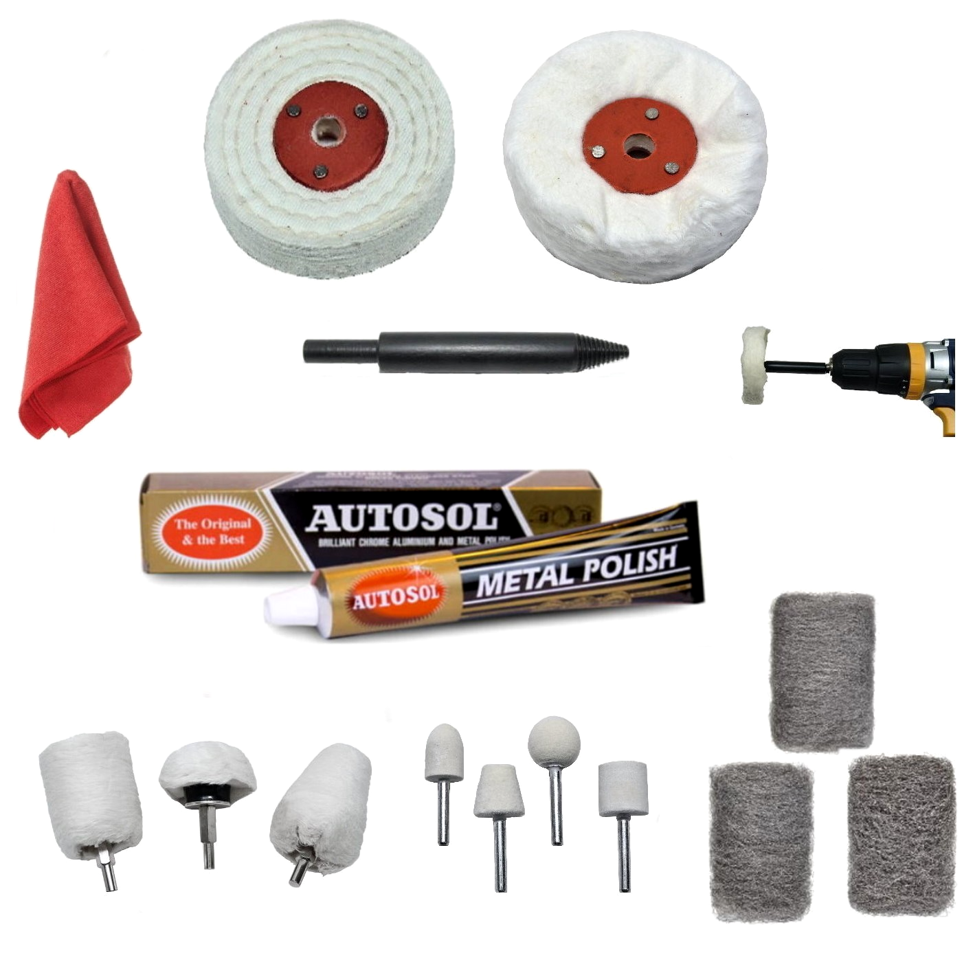 Autosol Metal Aluminium Polish Polishing Kit + Wire Wool Cleans Polishes Metals