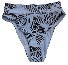 Aerie Tropical High Cut Cheeky Bikini Bottom M Blue Black Beach Vacation Resort