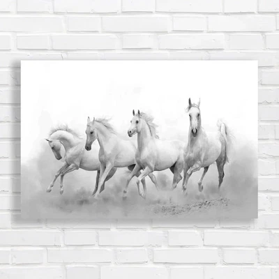 Arabian Horses Galloping In Sand Breathtaking Black White Canvas Print Large - Image 1 of 4
