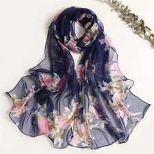Midnight Blossom Fashion Scarf Women's Chiffon Printed Soft Wrap 63 x 19 in