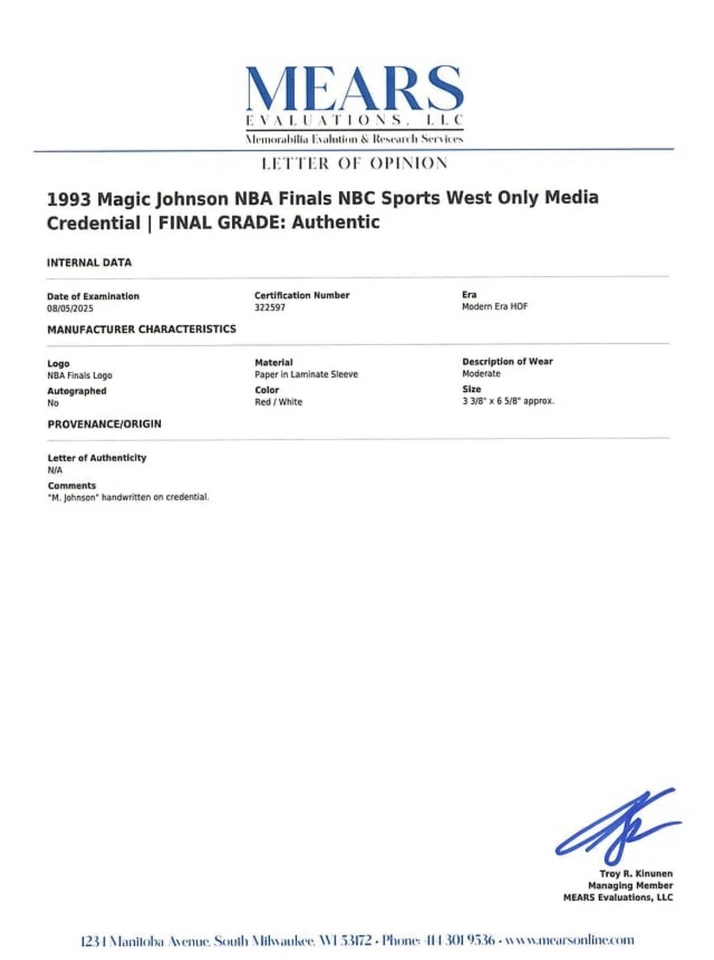 1993 NBA Finals Magic Johnson Personally Owned Used Media Press Pass MEARS LOA - Image 3 of 4