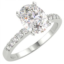 1.07 Ct Oval Cut VVS2/F Solitaire Pave Diamond Engagement Ring 14K White Gold