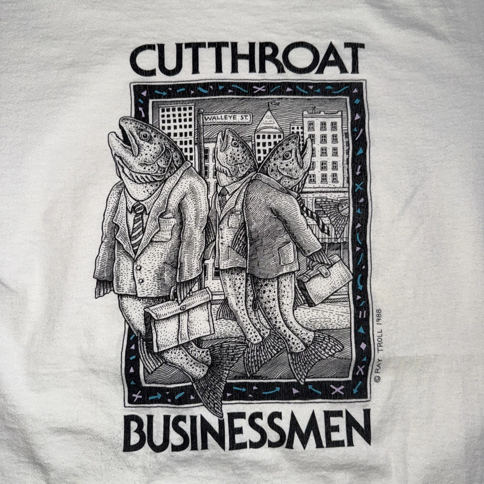 Vintage Ray Troll T-Shirt Adult L White Fishing Nature Outdoor Art Tee 80s - Image 3 of 4