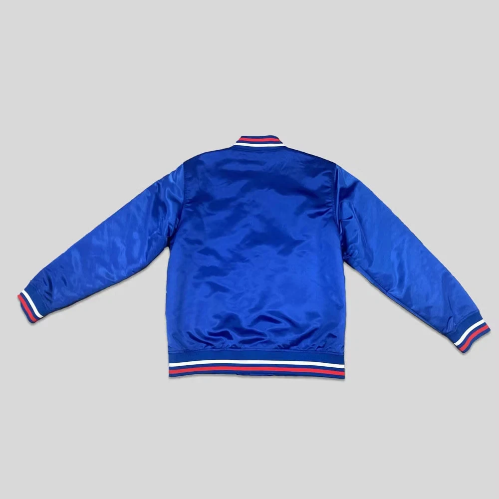 Men's Stranger Things WSQK Satin Bomber Jacket - (Blue, Large) - product detail image 2