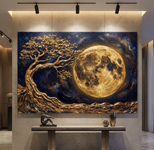 Luxuriöser Landschaftsdruck. Baum - Mond, Wandbild Acrylglas, Leinwand, Poster