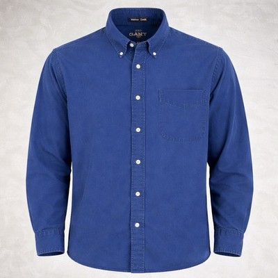Gant Shirt Mens XL (51 ) Blue Button Down Washer Twill Cotton Preppy Casual USA