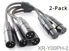 2-Pack 6-inch Pig-Hog XLR (3-Pin) Female Jack to 2-XLR Male Y-Splitter Cables