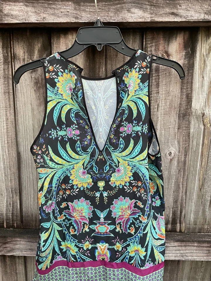 Camiseta sin mangas vintage Rozae Nichols Dream Daily vibrante cachemira/floral caprichosa talla XS Foto 2 de 4