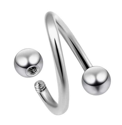 Piercing a spirale in acciaio inox orecchino twister 1 mm argento per lobo - Immagine 4 di 4