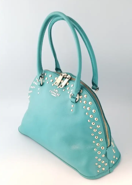 バッグ COACH Studded Signature Shoulder Bag Coach MEDIUM F35216 Sierra Turquoise Blue Studded Leather Top Zip