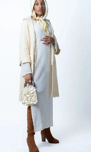 Roos Atkins Coat Ivory Curly Boucle Wool 1960 Jacket Bell Sleeves Size Medium - Picture 2 of 14