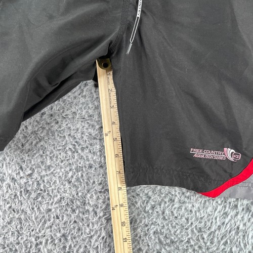 Free Country Swim Trunks Mens Medium Black Gray White Red Trim Mesh Lined Cargo - Picture 10 of 18