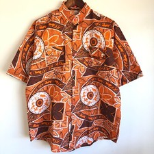 African Print Men's Shirt Short Sleeves Size L Fabric Made Pockets