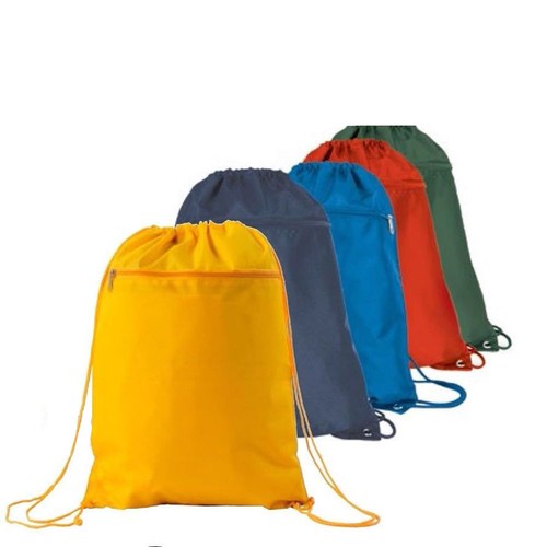 Large Drawstrings Bag Backpack Rucksack Tote Sack Zippered School Travel 14x18" - Picture 8 of 17