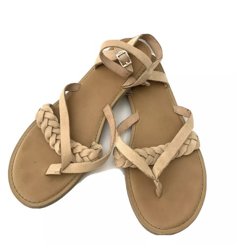 TOMS LEXIE Honey Leather BRAID SANDALS Thong Ankle Buckle Sz 6 | eBay