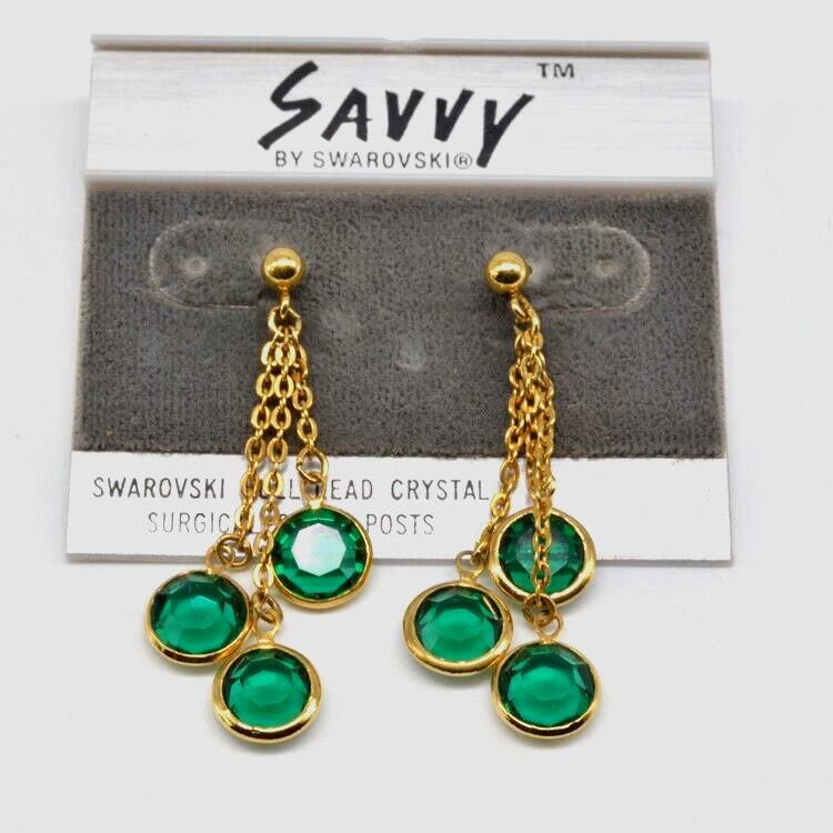Swarovski Full Lead Crystal Dangle Earrings in Emerald Green B161