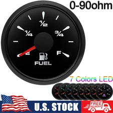 2" 52mm Fuel Level Gauge 7 Colors LED 0-90ohms for Boat Car Truck US STOCK 