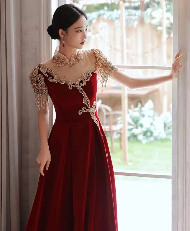 Velvet Sweetheart Neck A-Line Burgundy Prom Dress, Burgundy Evening Dr –  shopluu