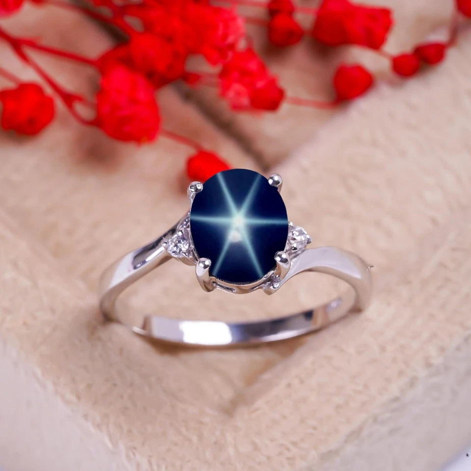Anillo de plata Lindy Star azul vintage, estrella azul zafiro, plata de ley 925. Foto 3 de 4