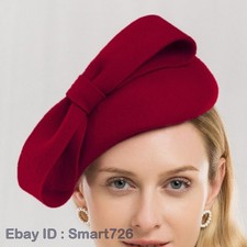 Burgundy Wool Felt Fascinator Hats Women Ladies Wedding Tea Pillbox Hat with Bow