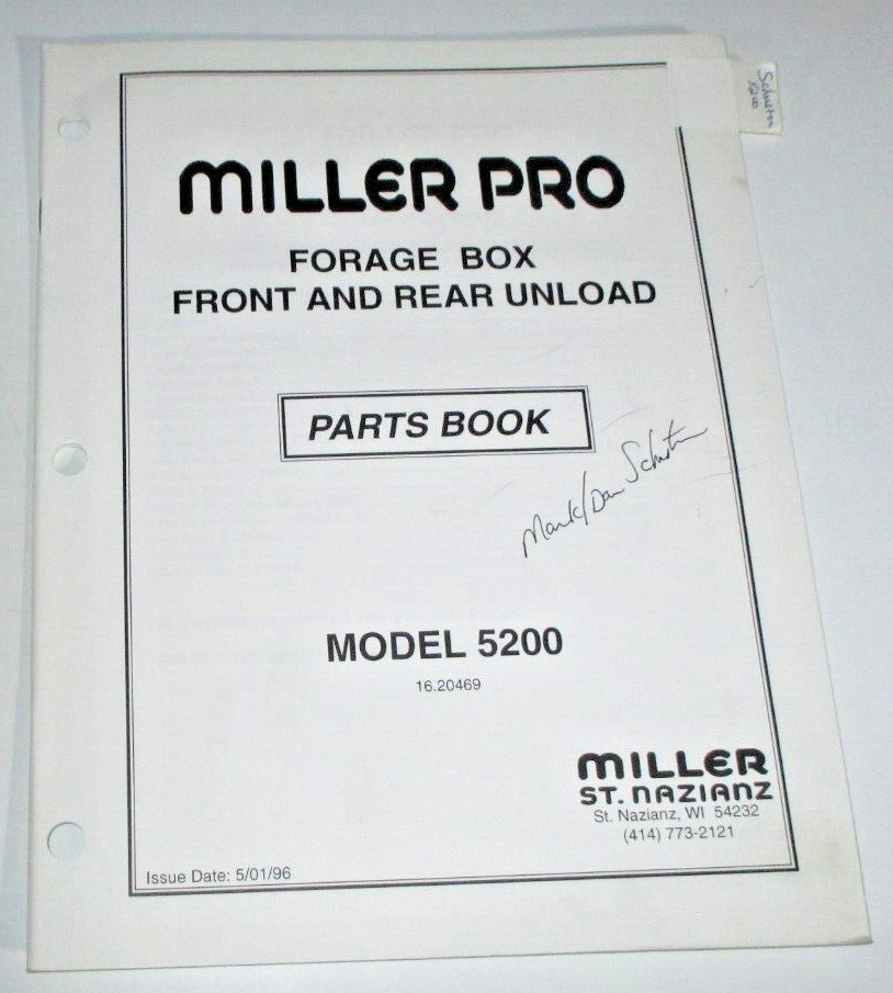 Miller Pro 5200 Front &amp;Rear Unload Forage Box Parts Catalog Manual  Original 5/96 | eBay