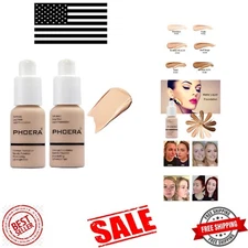 Long Lasting PHOERA 2 Pack Foundation, Lightweight Matte Oil Control in 102 Nude