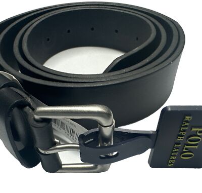 【未使用】Ralph Lauren ベルト made in USA New Polo Ralph Lauren Men's Black Silver Leather Belt