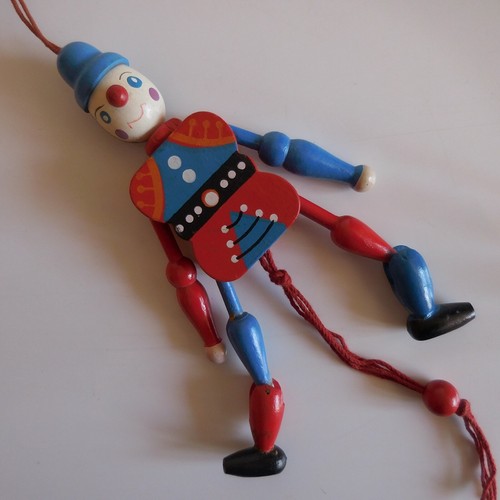 Clown Puppet Figurine Pendant Wooden Character 20th Century The Old Pane N5259