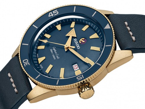 New Rado Captain Cook Auto Bronze Blue Dial Leather Band Men's Watch R32504205 - Picture 2 of 3