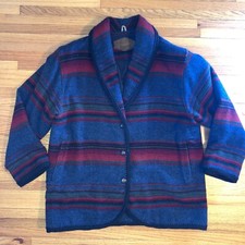 Woolrich Vintage Blanket Coat Women Size XL Tribal Navajo Wool Stripe Jacket