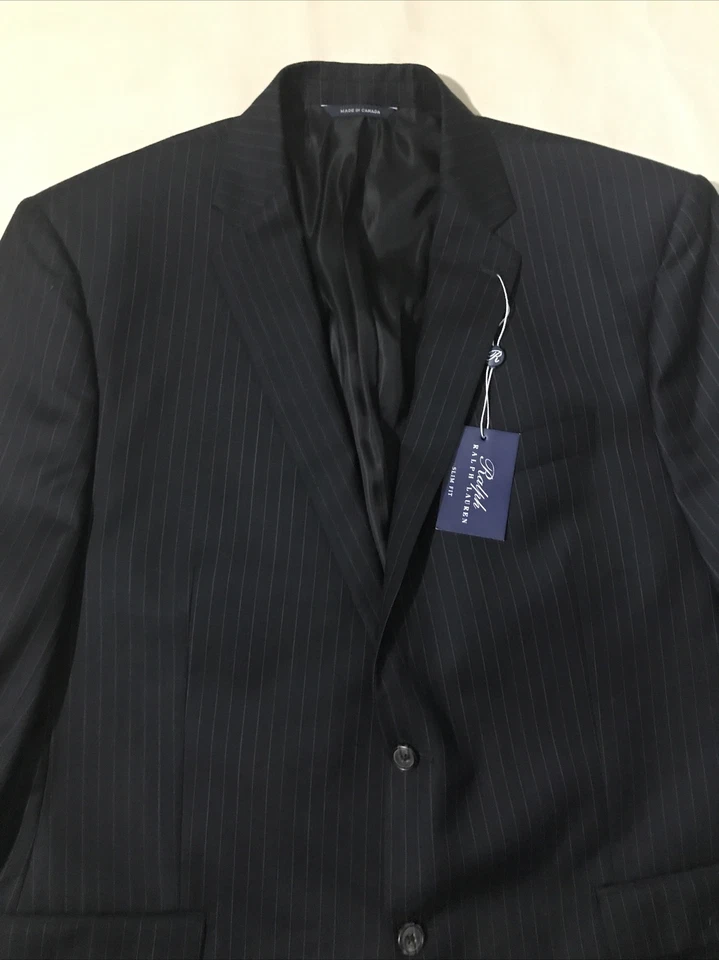 Ralph Ralph Lauren Black Pinstripe 100% Wool Suit Jacket Only Mens 48R NEW $495 - Image 2 of 4