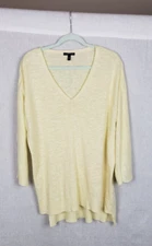 Eileen Fisher Knit Top Sweater L Organic Linen Cotton Slub Butter Yellow Casual
