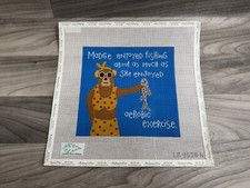 COOPER OAKS MEDGE THE BEAR HANDPAINTED NEEDLEPOINT CANVAS BEACH FISHING