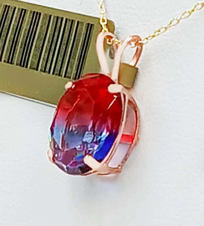 AAA 5,65 Cts COLGANTE TURMALINA AZUL Y ROSA ORO ROSA 14K - Nuevo Con Etiqueta Foto 3 de 4