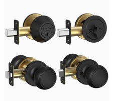 2-Pack, Deadbolts with Passage Door Knobs, Matte Black