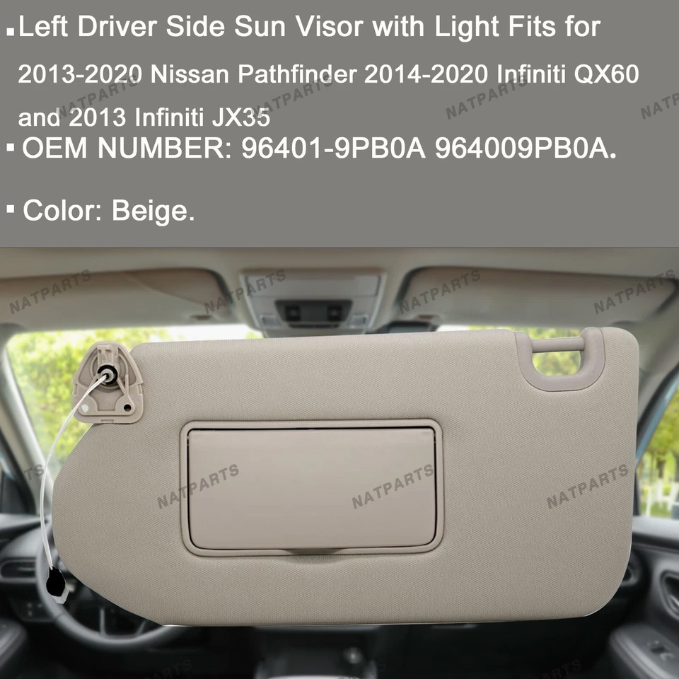 Parasol lado conductor izquierdo con luz para 13-20 Infiniti QX60 96401-9PB0A Foto 2 de 4