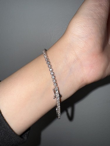 2.12 Carat TW Natural Diamond Round Cut 14K White Gold Tennis Bracelet - Picture 10 of 11