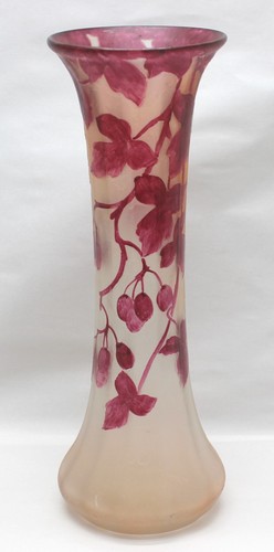 Legras Rubis Series Frosted Cameo Vase France Signed 11"