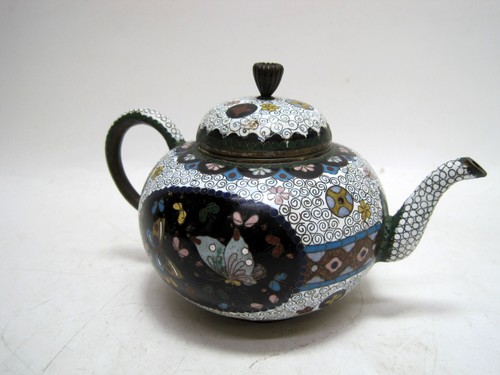 Japanese Goldstone Cloisonne Enamel Koro Meiji Period Antique Teapot - Picture 4 of 12